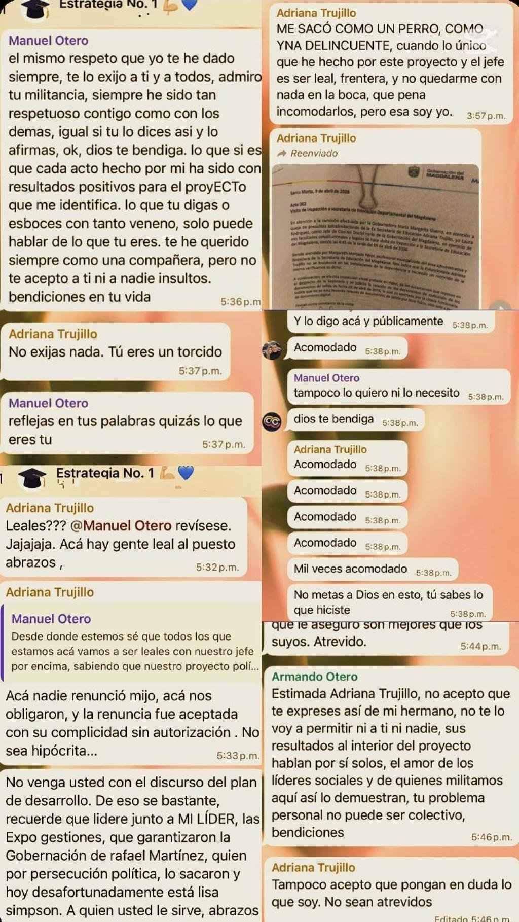¡Quedaron al descubierto!Chats filtrados destapan guerra interna y purga forzada en la Gobernación del Magdalena