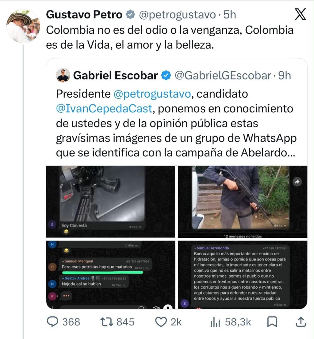 “Zurdo muerto, matar o morir y hay que eliminar a quien piensan diferente”: Con armamento largo, amenazan a simpatizantes de Cepeda previo a la jornada electoral